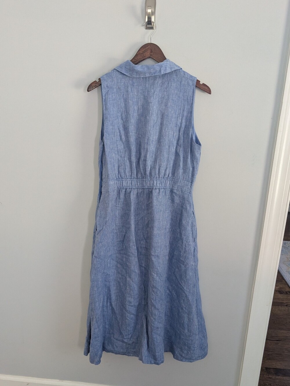 Women's Talbot's Linen Blue Faux Wrap Midi Dress Size 8 - Picture 2 of 10